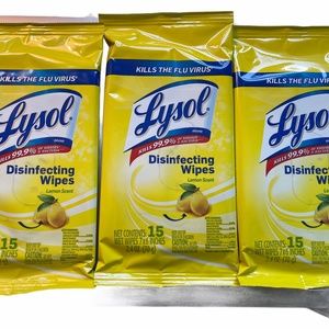 3 Lysol Disinfecting Wipes Lemon Scent 15 Each NEW